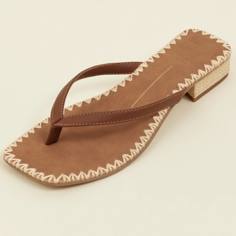 Dolce Vita Brown Leather Stitch-Trim Thong Sandal